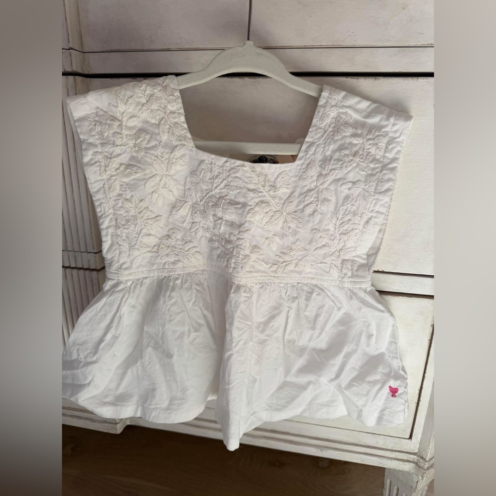 Pink Chicken White Embroidered Kids Blouse